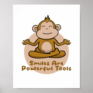 Poster Kawaii, macaco castanho engraçado sorrindo e fazen