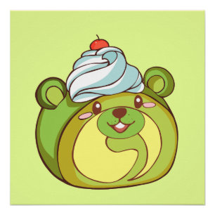Pôster Kawaii Matcha - Bolo Roll Bear