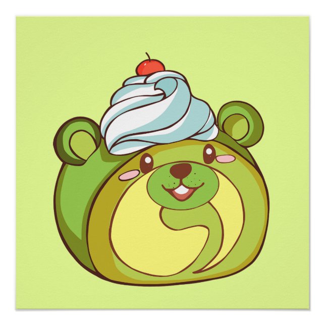 Pôster Kawaii Matcha - Bolo Roll Bear (Frente)