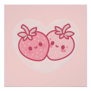 Pôster Kawaii Namorados Rosa Morangos