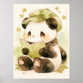 estilo anime fofo panda poster - azul