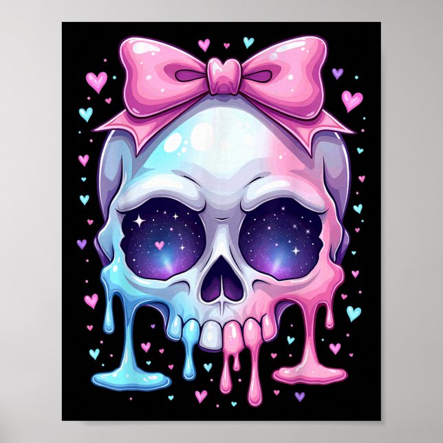 Poster Kawaii Pastel Goth Creepy Bowtie Girl Skull Hallow (Frente)