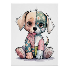 Pôster Kawaii Patchwork Puppy | Creative Stitched Plush A