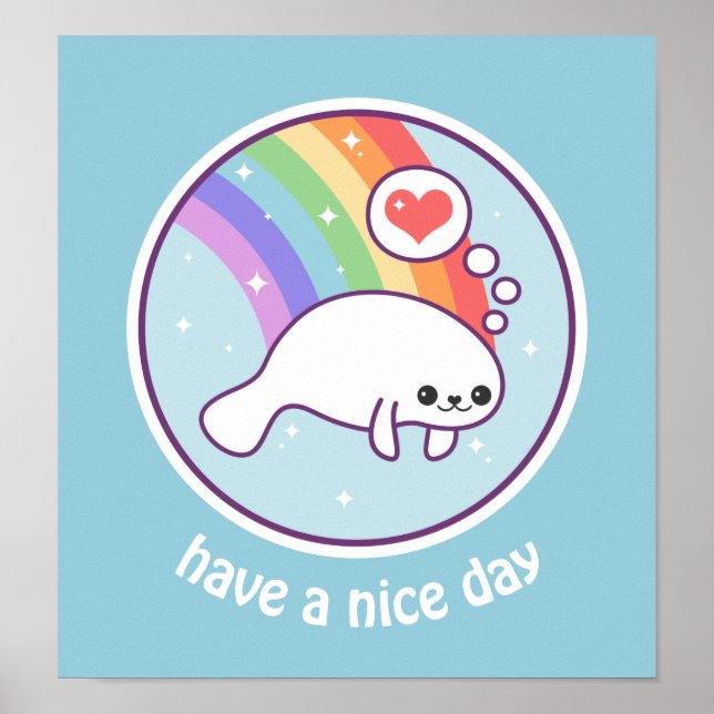 Poster Kawaii Rainbow Manatee (Frente)