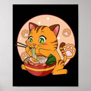 Poster Kawaii Ramen Cat Neko Japonês Nódulo Anime Gift G
