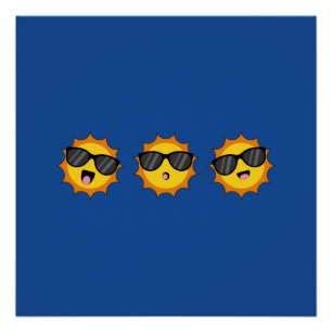 Pôster Kawaii Sun com óculos Sunglass Happy Emoji Faces
