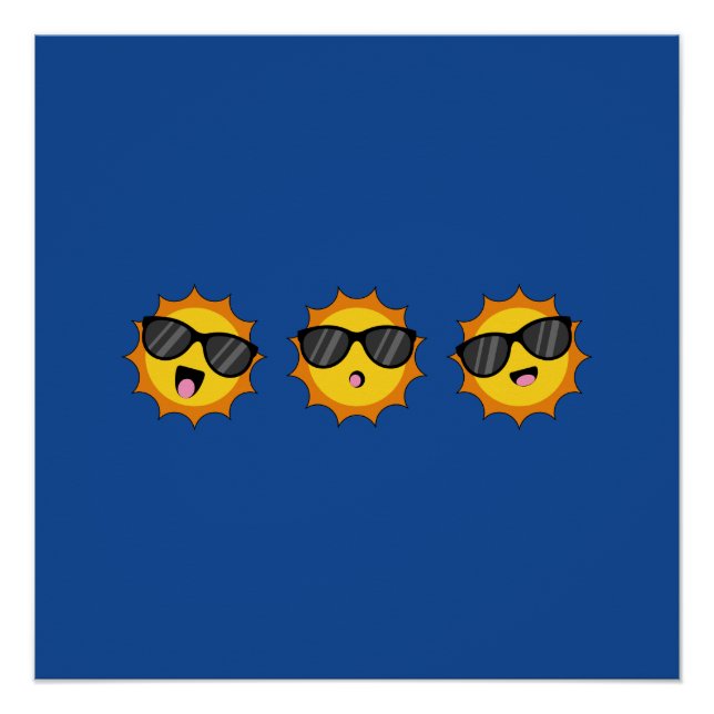 Pôster Kawaii Sun com óculos Sunglass Happy Emoji Faces (Frente)