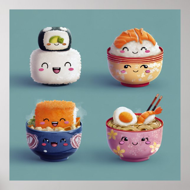 Poster Kawaii Sushi & Ramen Crew (Frente)