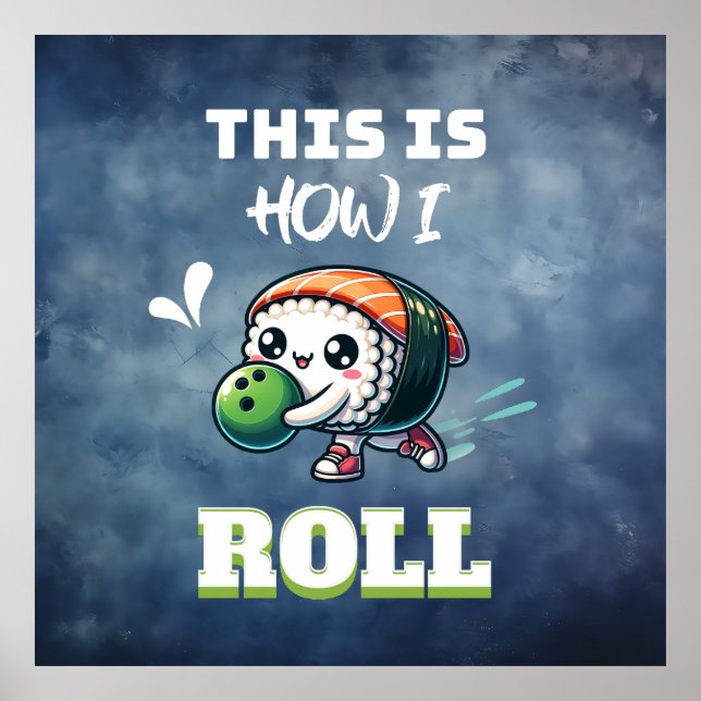 Poster Kawaii Sushi tocando Boliche (texto branco) (Frente)