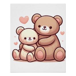 Pôster Kawaii Teddy Bear Hug Poster