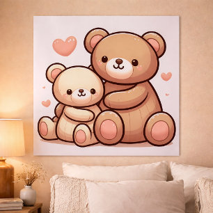 Pôster Kawaii Teddy Bear Hug Poster