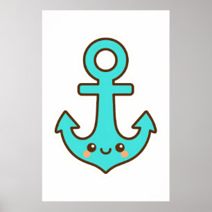 Poster Kawaii Turquoise Anchor - Whimsical & Cheerful