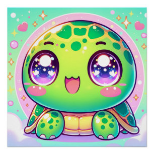 Pôster Kawaii Turtle Adorável