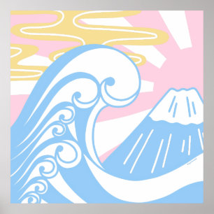 Poster Kawaii Ukiyoe em cores Pastel