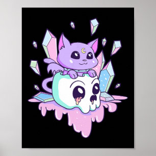 Poster Kawaii Witchy Cat Fofo Gótico Pastel Cats Sku