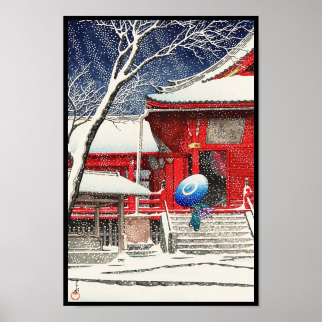 Pôster Kawase Hasui Snow em Ueno Kiyomizudo hanga art (Frente)