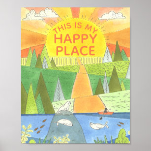 Poster Kayak Sunrise com Selos Felizes