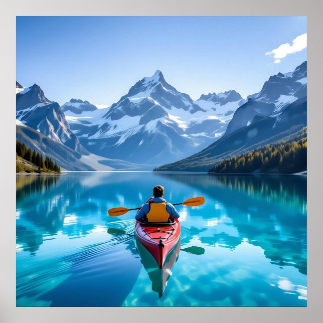 Poster  Kayaking in Mountains  Beautiful Nature (Frente)