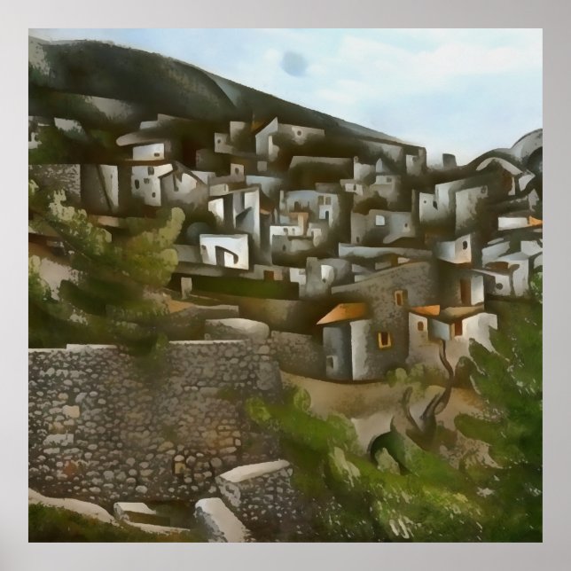 Poster Kayakoy Histórica Grego Casas Abstrato artísticas (Frente)