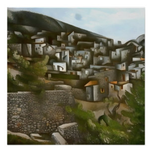 Pôster Kayakoy Histórica Grego Casas Abstrato artísticas