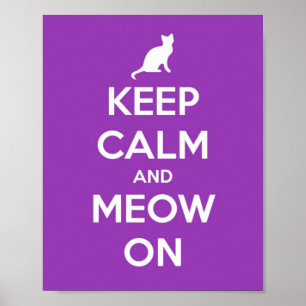 Pôster Keep Calm and Meow On Purple