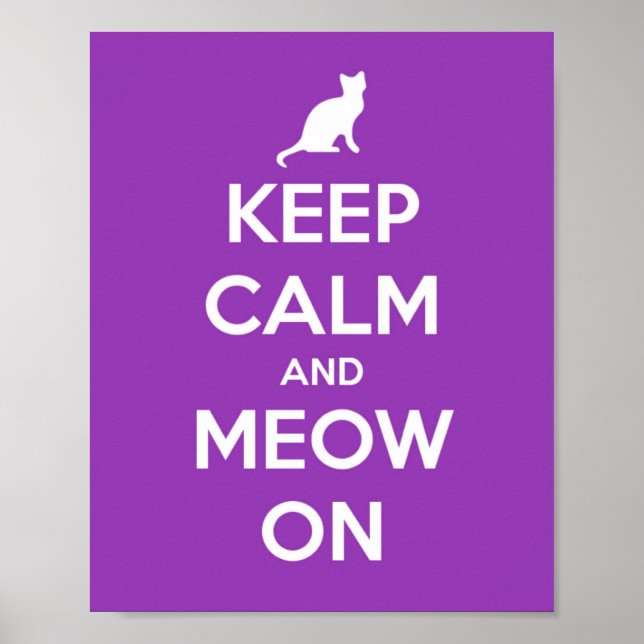 Pôster Keep Calm and Meow On Purple (Frente)