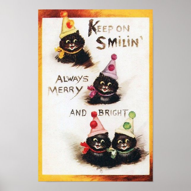 Poster Keep on Smilin, Black Cat, Louis Wain (Frente)