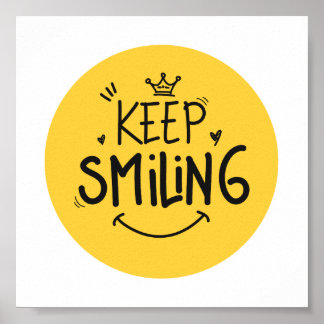 Poster Keep Smiling Yellow Cute Smile Motivational Quote