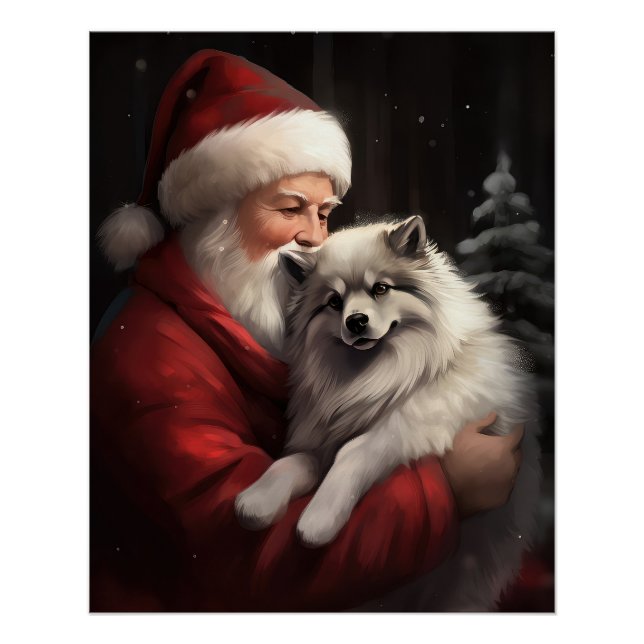 Pôster Keeshond com Papai Noel Natal Festivo (Frente)