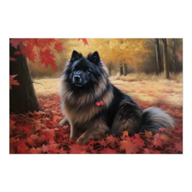 Pôster Keeshond em Autumn Leaves Cai Inspire (Frente)