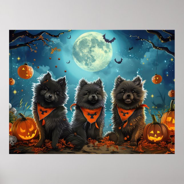 Poster Keeshond Halloween Spooky (Frente)