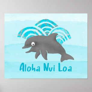 Poster Keiki Watercolor Dolphin Wave