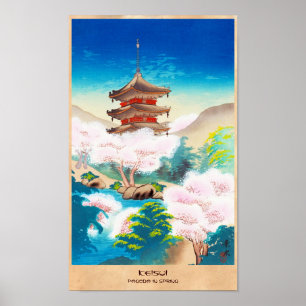 Poster Keisui Pagoda em cenário oriental do japão Primave