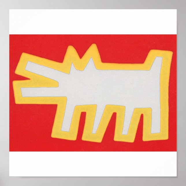 Poster Keith Haring Dog Red and Yellow Design (Frente)