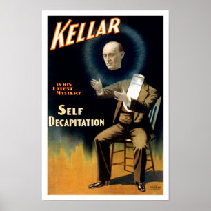 Poster Kellar: Auto- decapitação, 1897. Mágico Antigo
