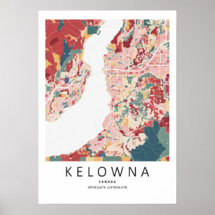 Poster Kelowna Cartaz de Mapa da Colúmbia Britânica Cid