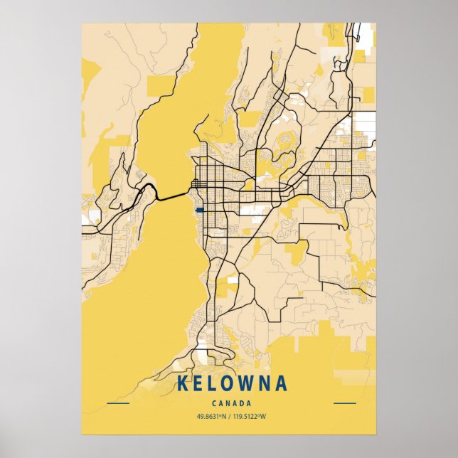 Poster Kelowna - Mapa da Cidade Amarela do Canadá (Frente)