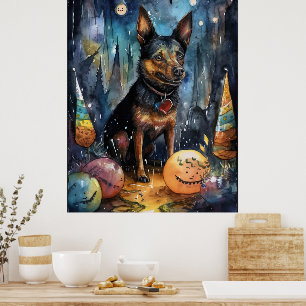 Poster Kelpie Australiano De Halloween Com Pumpkins Assus