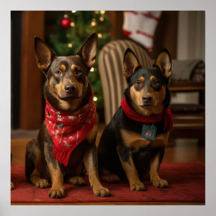 Poster Kelpie australiano no Natal da Lareira