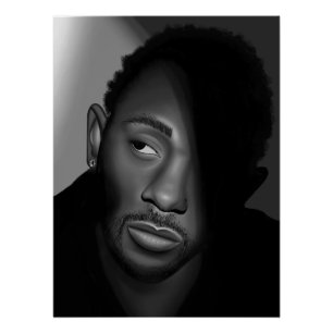 Pôster Kendrick Lamar Pintura de Retrato Preto e Branco