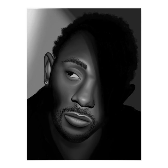 Pôster Kendrick Lamar | Pintura de Retrato Preto e Branco (Frente)