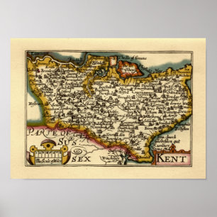 Poster Kent County England Antiga Antiquária John Speed M