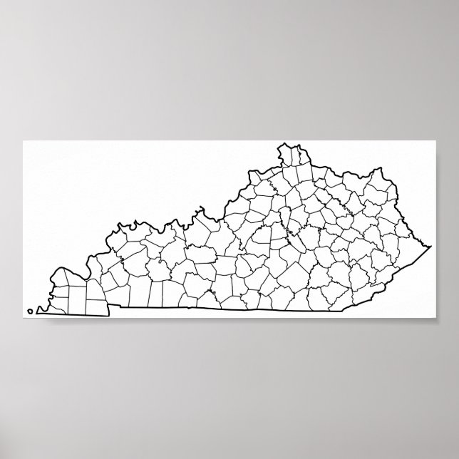 Pôster Kentucky Counties Blank Outline Map (Frente)