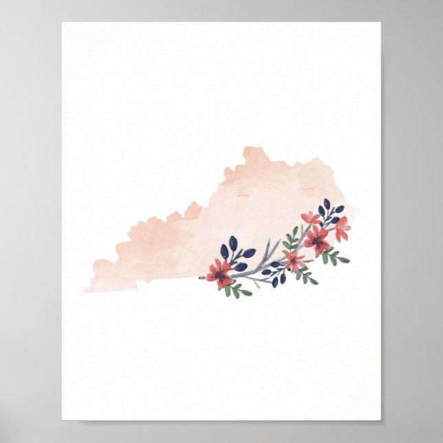 Poster Kentucky Floral Watercolor State (Frente)