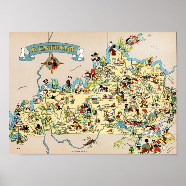 Pôster Kentucky Funny Vintage Map (Frente)