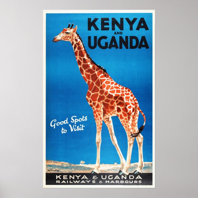 Poster KENYA e UGANDA Safari Viagem Turismo Animal (Frente)