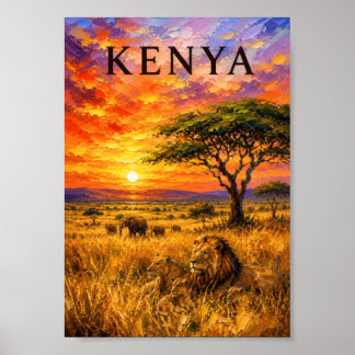 Poster Kenya: Fiery Sunset Safari Art Souvenir