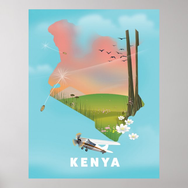 Poster Kenya Map Illustration travel poster. (Frente)