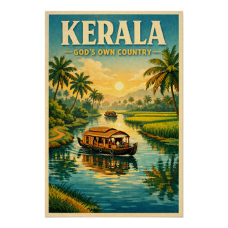 Pôster Kerala, India, in a classic retro travel