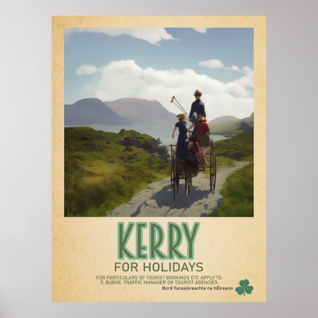 Poster Kerry Ireland, Retro Irish Viagem Advert (Frente)